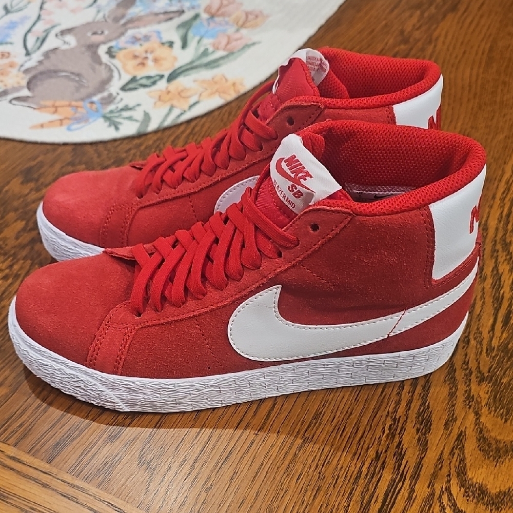 Nike SB Zoom Blaze University Red and White Mid Suede Sneakers